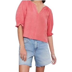 Velvet Coral Puff Sleeve Blouse